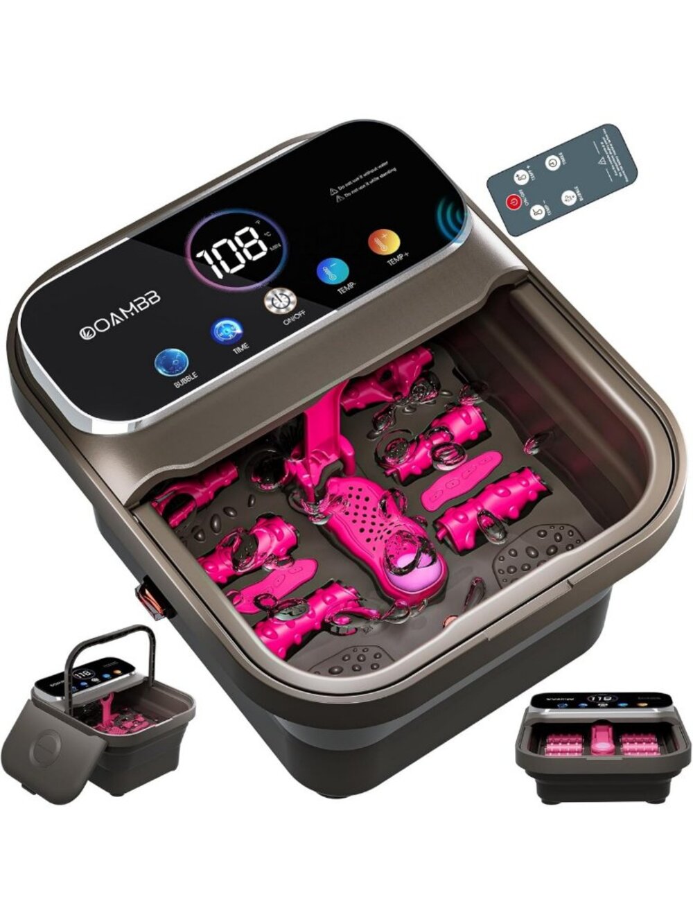 Collapsible Foot Spa Bath with Remote, Heat, Bubbles & Timer - Relax